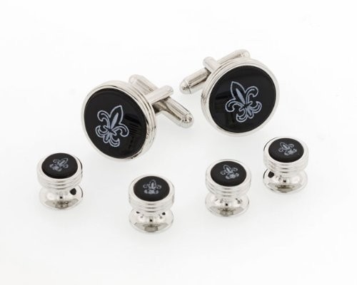 Black Onyx Fleur De Lis Cufflinks and Studs